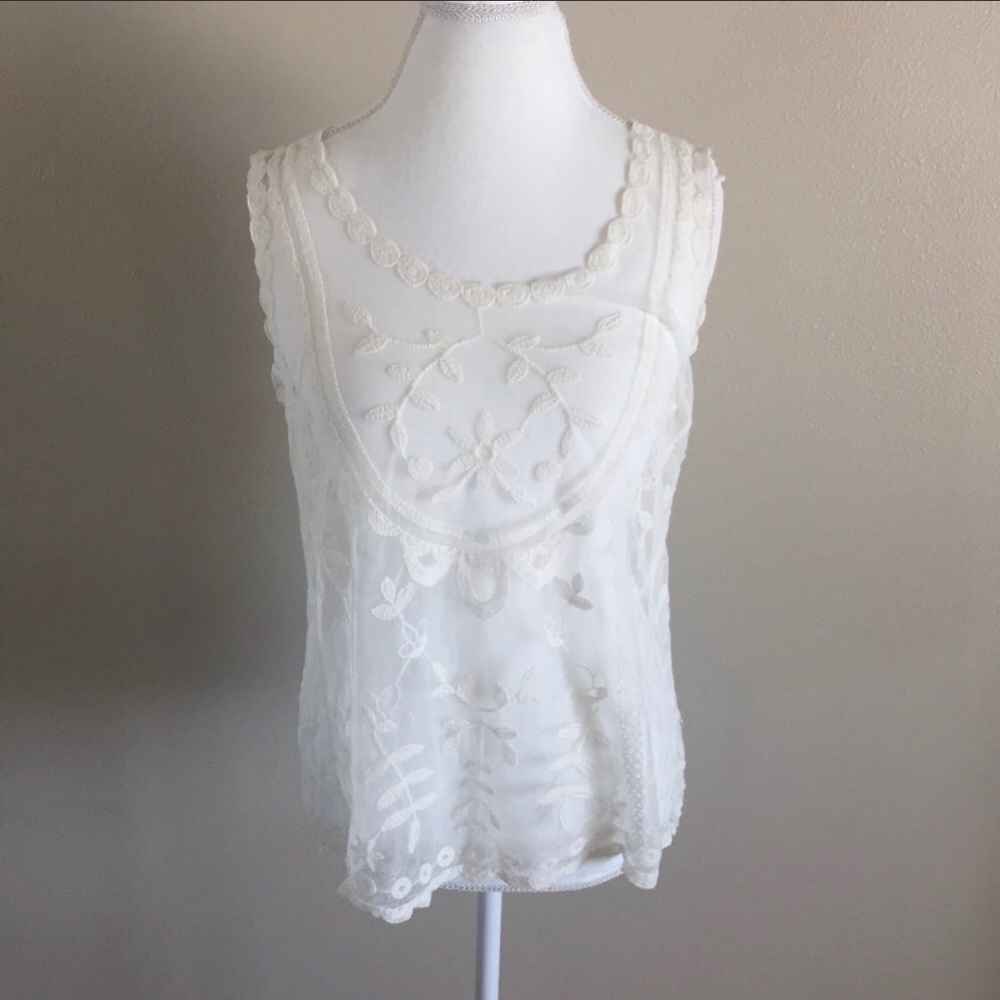 Candie’s Cream Lace Overlay Tank Top